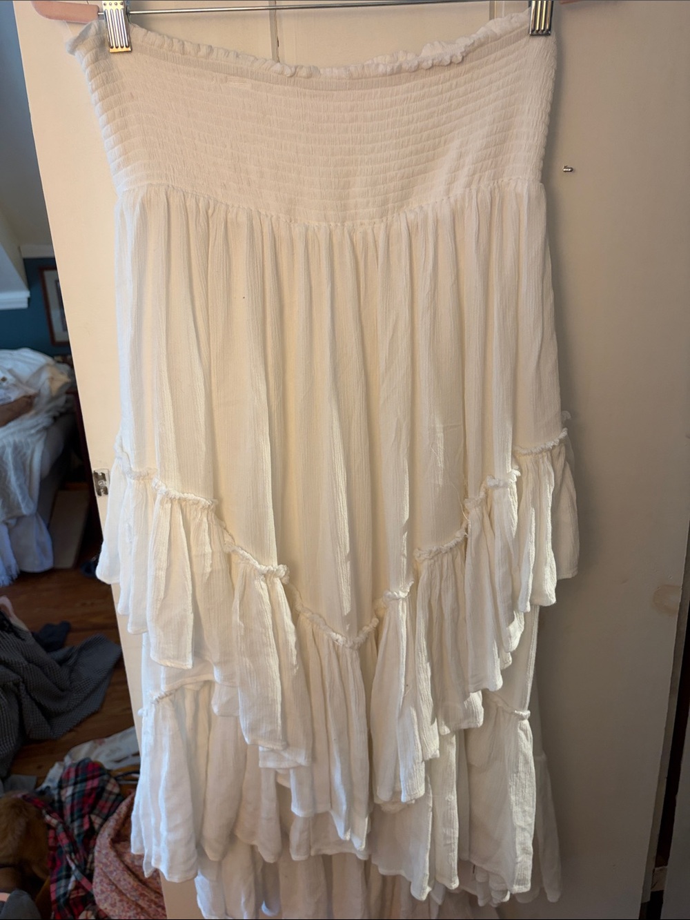 Free People Ivory Ruffled High-Low Maxi Skirt